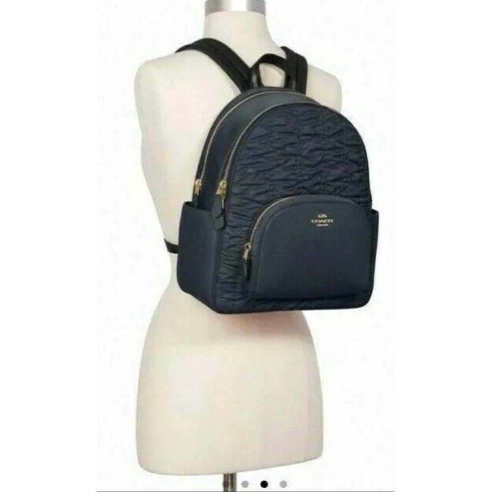 New Coach C4094 Court Backpack with Ruching Nylon and Pebble Leather Midnight - Picture 2 of 3